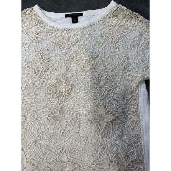 Louis Vuitton VTG Cream Lace Monogram Logo T-Shirt Top 34 FR (XS)Made in Italy - Picture 10 of 15
